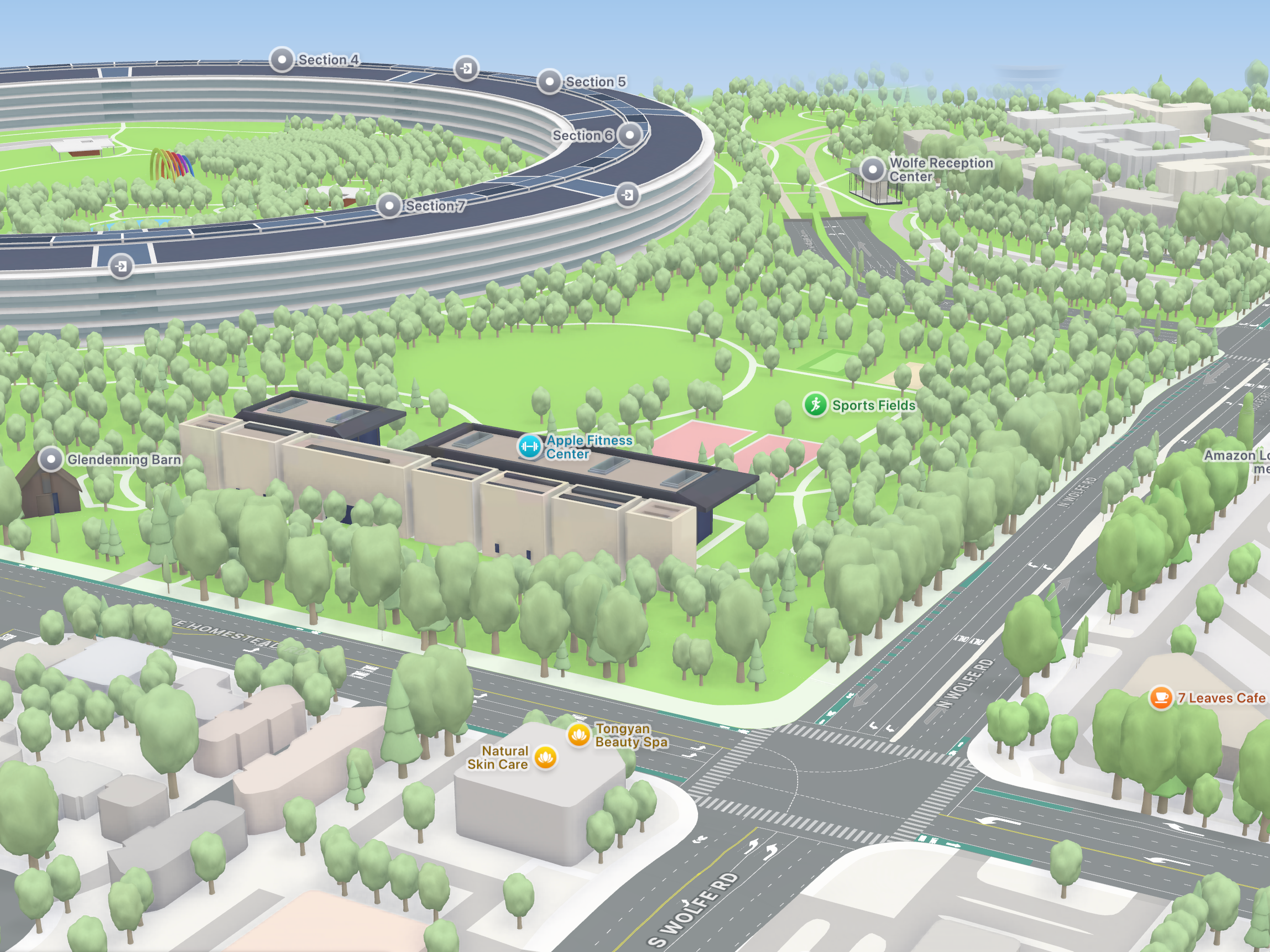 Detailed 3D geometry, lane markings and building models in Apple Maps